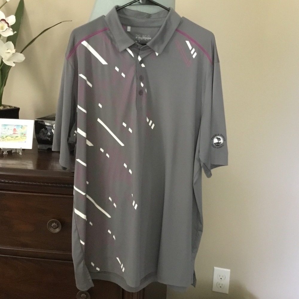 Under Armour-Gray Polo with White & Pink Accents-Pebble Beach
